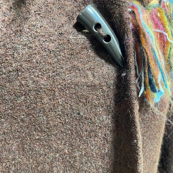 Lark Lane 100% Wool Fringe Brown Shawl/ Cardigan Size Large - Picture 5 of 12